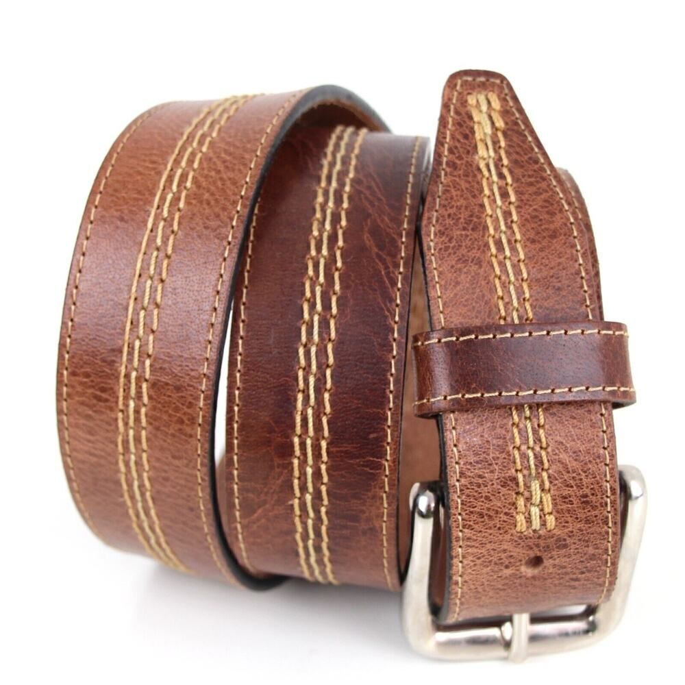 Tulliani BROWN GENUINE LEATHER 1.5"Wd STITCH CASUAL DRESS MEN'S BELT Sz 38 (M48